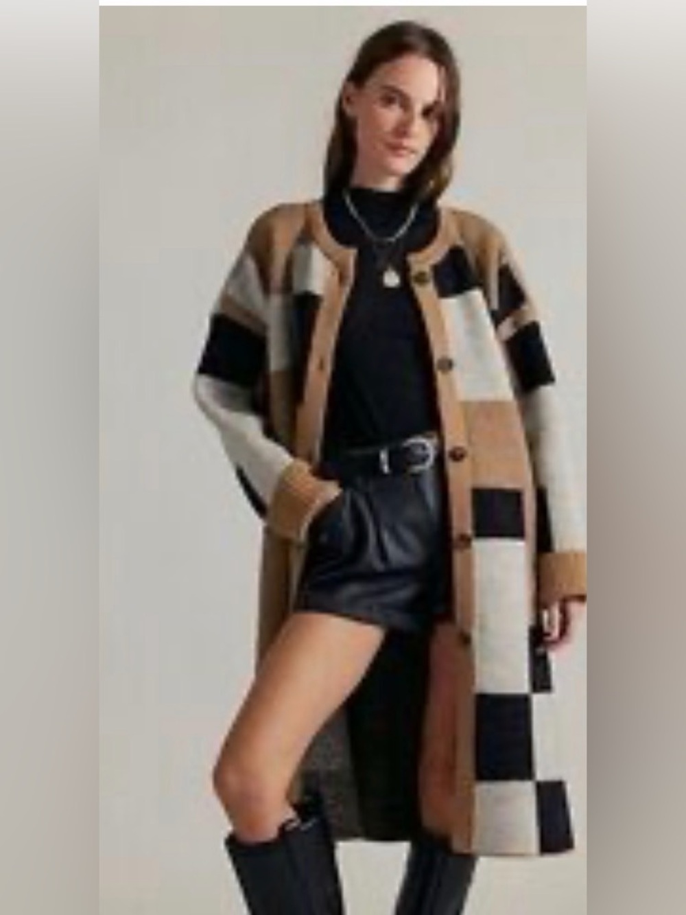 Free people nwt long sweater jacket praline combo neutral large 298$